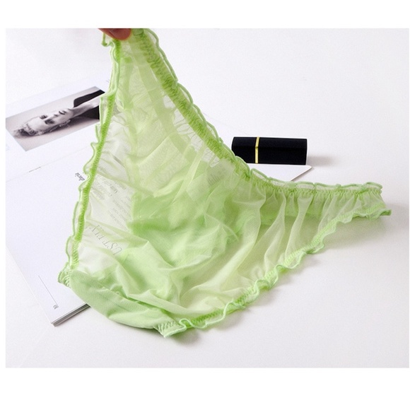 Pink Ruched Fruit Applique Mesh Sheer Panties - Picture 10 of 17